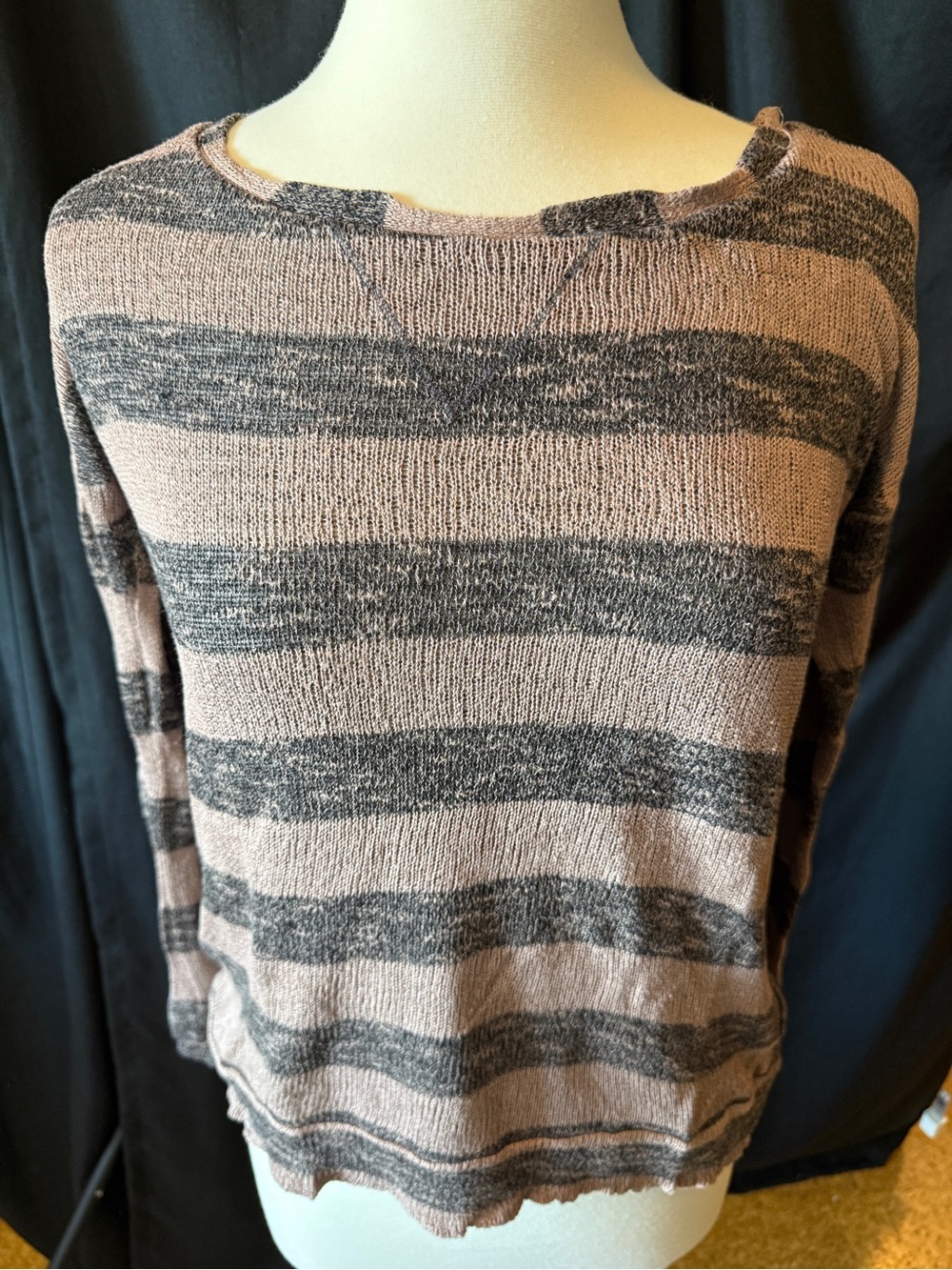 Splendid Women's Striped Boat Neck Tunic Pullover w/ Lining, Gray and Pink, M